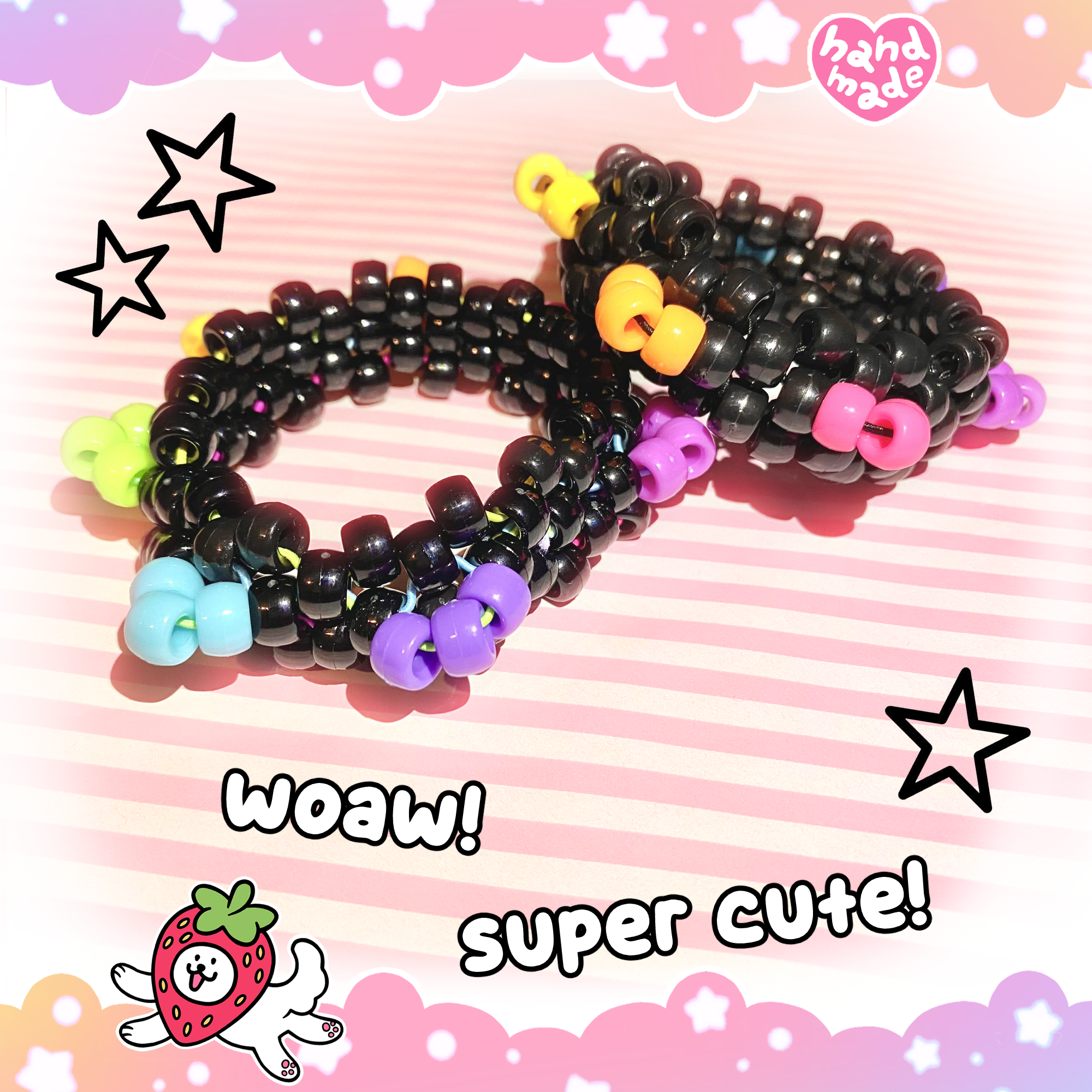 Black Rainbow Spike Kandi Cuff